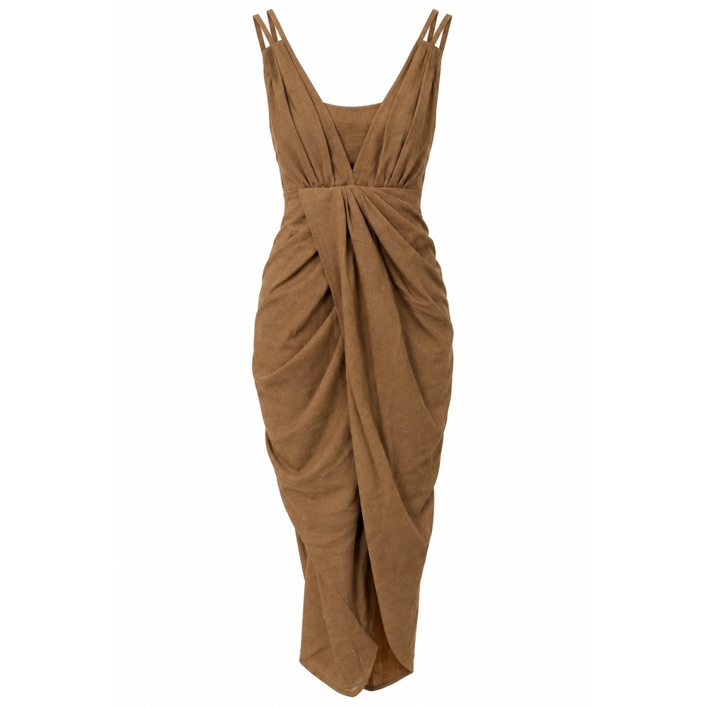 Urban Revivo Women's Coffee Brown Ruched Draped Midi Dress Size M NWT